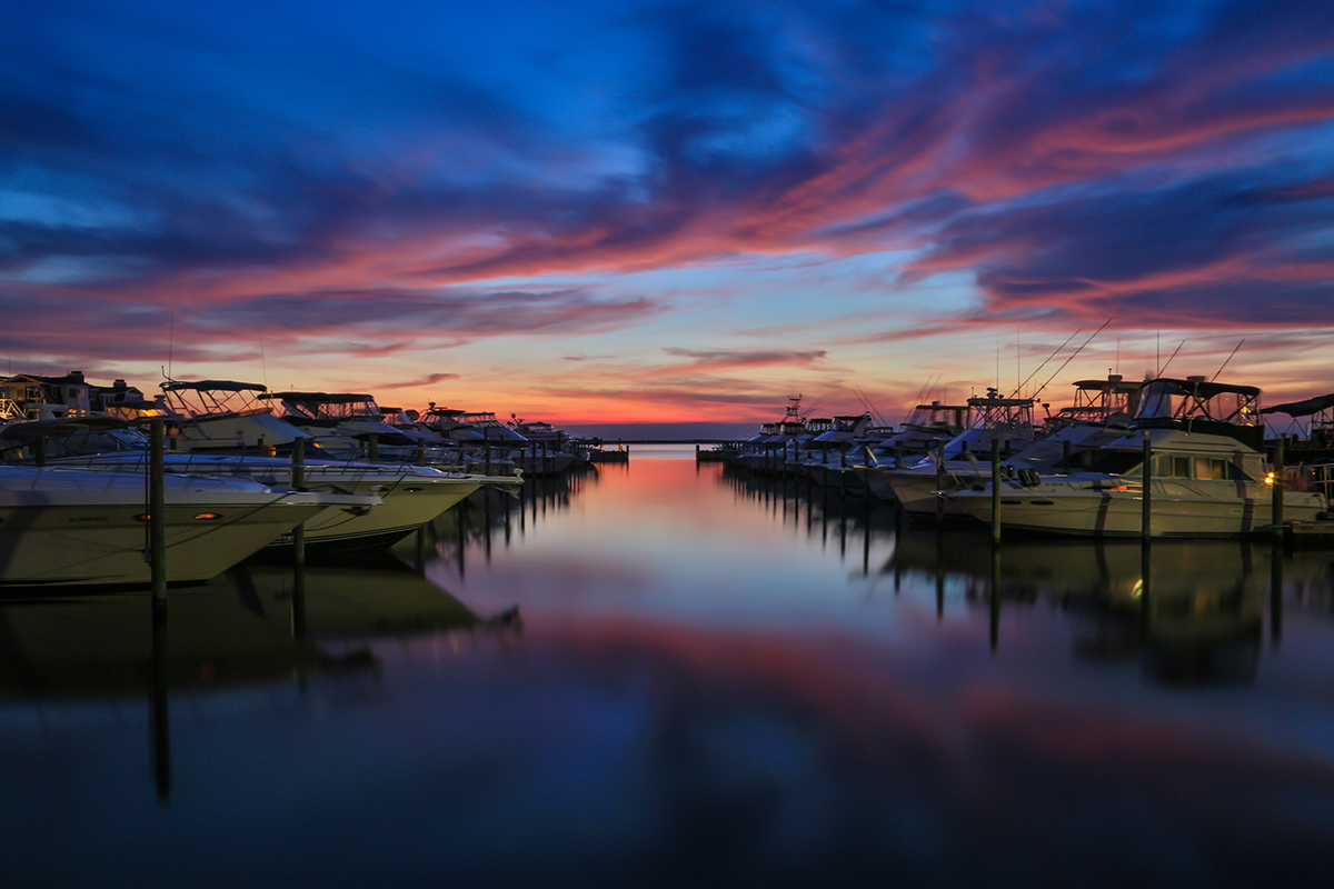 Shelter Harbor Marina at dusk